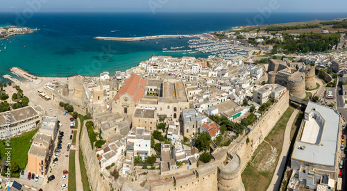 Panoramic aerial view of the Norman cathedral and castle in the historic center of Otranto in the province of Lecce, Salento, Puglia. Located on the Adriatic Sea, it is the easternmost city in Italy. photo