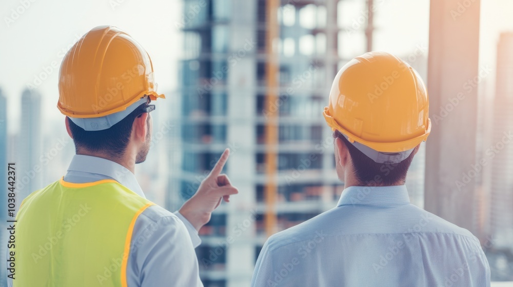 Engineers Discussing Project at Construction Site Engineers Discussing Project at Construction Site