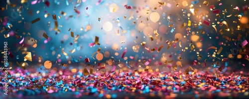 Vibrant confetti bursts in colorful excitement, creating a dynamic, festive scene. Ideal for New Year's Eve, birthday parties, graduation, anniversary, grand opening or other celebrations and events