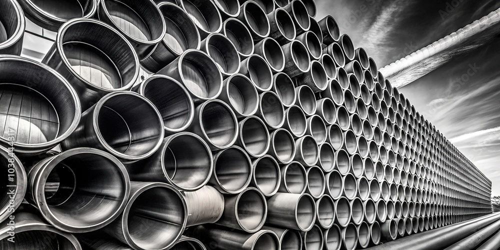 Monochrome Industrial Pipes - Abstract Stacked Structure Monochrome Industrial Pipes - Abstract Stacked Structure