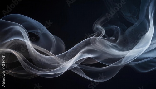 Ethereal White Smoke Swirls in Motion Against a Deep Dark Background, Perfect for Abstract Art, Atmospheric Design, Mystical Concepts, and Dreamy Vapor Themed Creative Projects