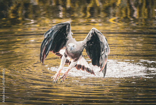 Grey headed fishing eagle diving