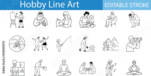 Hobby Line Art Illustration Set Editable Stroke