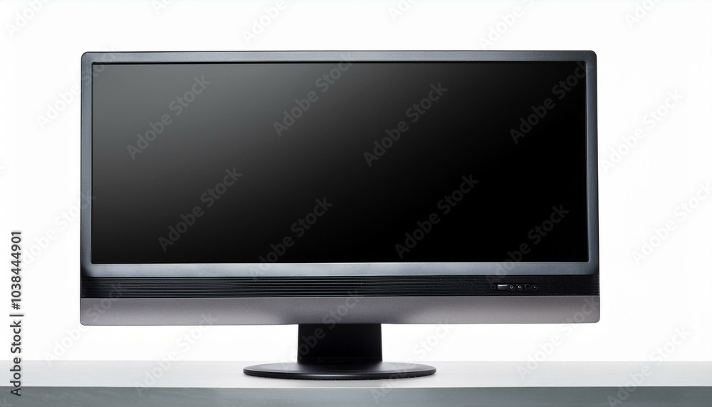 PC monitor, turned off, on office desk. White background. PC monitor, turned off, on office desk. White background.
