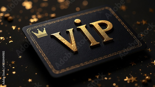the inscription VIP in gold letters on a black background, premium VIP card with gold elements and crown