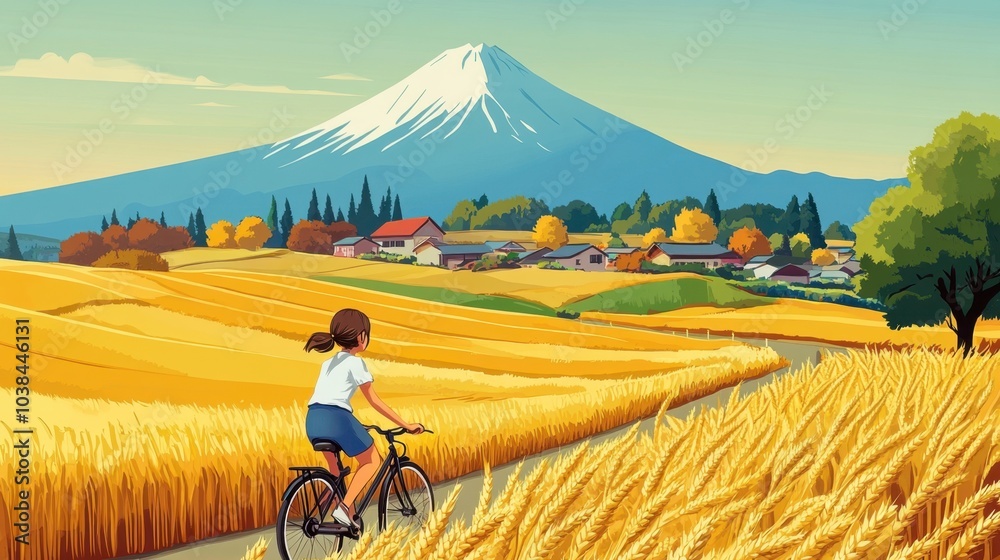 Obraz premium Beautiful natural scenery in autumn in illustration style