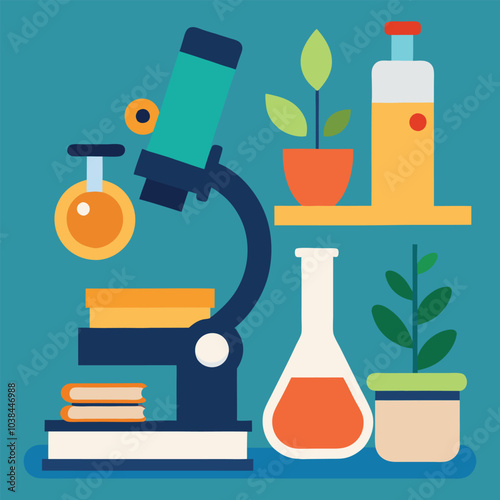 Biology class set of objects vector illustration