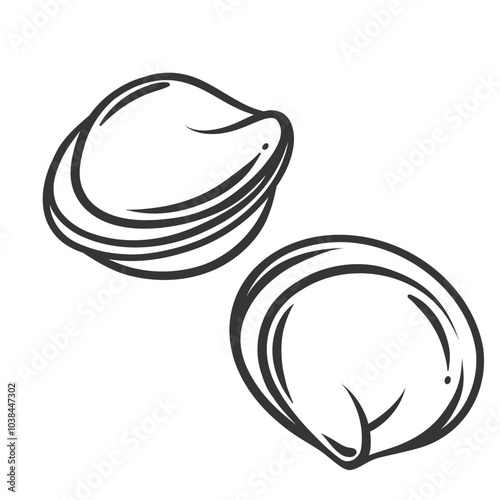 Two dumplings, pelmeni line icon. Outline hand drawn vintage boiled in water pelmen, stuffed with minced meat of round shape. Russian food mascot, simple homemade dumplings icon vector illustration