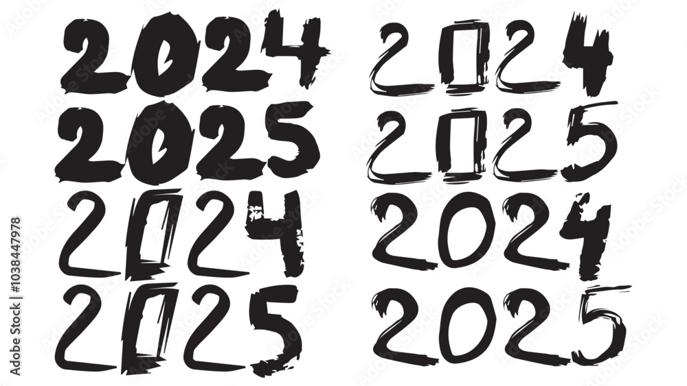 Various options for the New Year 2025 typographic design elements set, design elements for card, logo different text design banner templates collection isolated on background, New Year concept Various options for the New Year 2025 typographic design elements set, design elements for card, logo different text design banner templates collection isolated on background, New Year concept