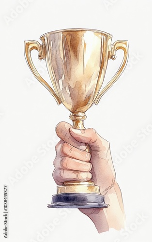 A hand holds a golden trophy, symbolizing achievement, success, and victory in competitions or events.