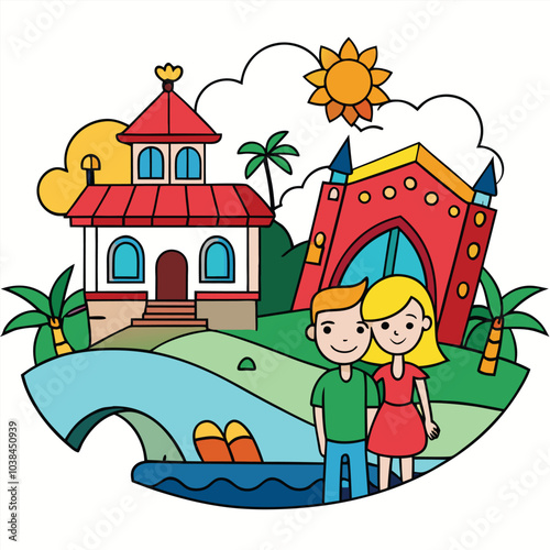 Romantic getaway cartoon art vector illustration Adobe Illustrator Artwork
