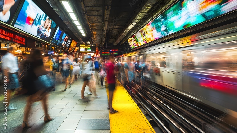 Busy Subway Station with Motion Blur Effect Busy Subway Station with Motion Blur Effect
