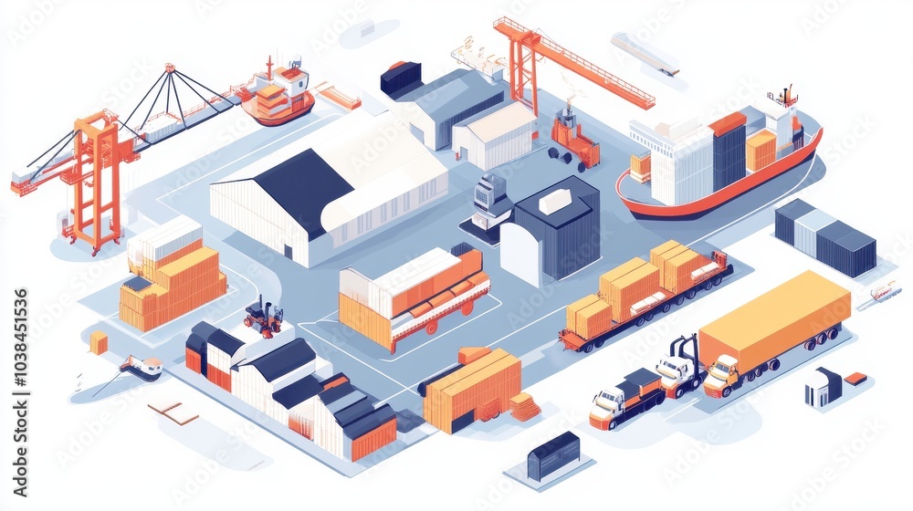 Obraz premium Efficient logistics system with various transportation methods in one illustration