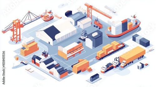 Efficient logistics system with various transportation methods in one illustration