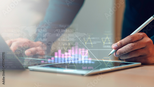 Obraz na płótnie businessman finance and investment concept. analyzing market data, financial graph report, economic growth, business strategy, planning and solution, risk management. w salonie