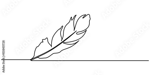 Continuous Line Drawing of Feather Icon. Hand Drawn Symbol Vector Illustration, One single line drawing of bird feather, One continuous line drawing of bird feather. Writer and poetry symbol logo