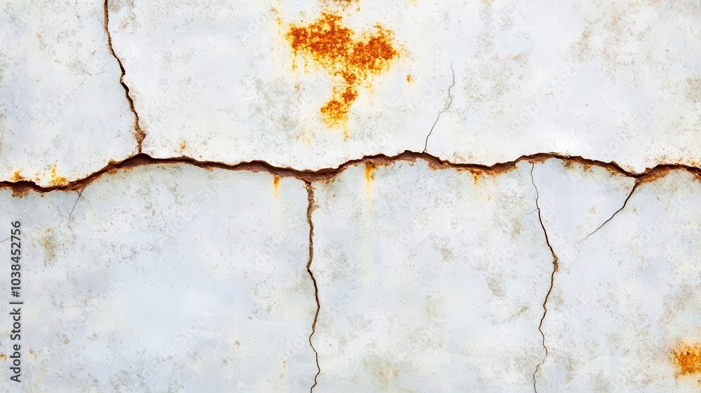 Obraz premium Aged metallic surface with deep cracks and peeling rust, high-resolution texture, close-up for design use