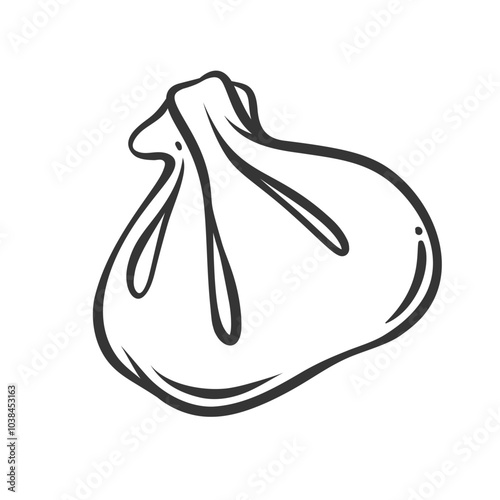 Khinkali, Baozi dumpling line icon. Outline hand drawn bag of dough with minced meat and veggie, sweet filling. Asian cuisine, street food mascot, simple dumpling, bun icon vector illustration