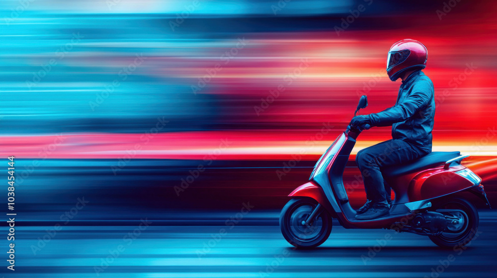 Fototapeta premium Fast Delivery on Scooter in Urban Setting