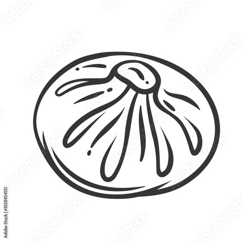 Baozi dumpling line icon. Outline hand drawn Dim sum food element, bao bun. Traditional Chinese, Taiwan cuisine mascot, dumpling with dough and minced meat of round shape icon vector illustration