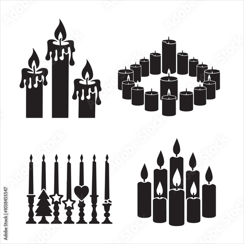 set of vector candles silhouette 