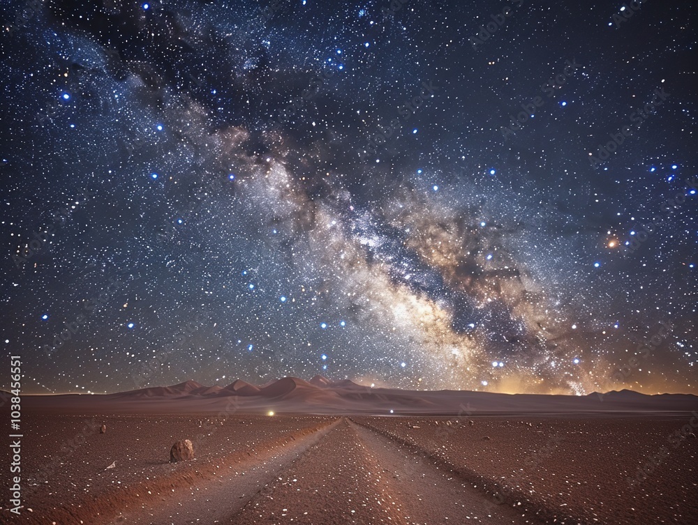 Fototapeta premium A stunning night sky filled with stars and the Milky Way over a desert road.