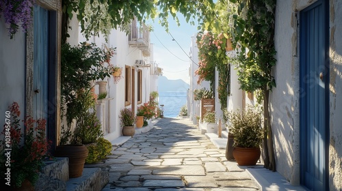 Street in Kythnos Island, Cyclades, Greece photo