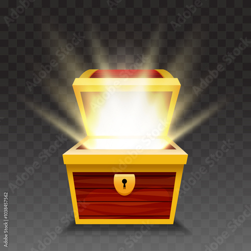 Open wooden chest with light