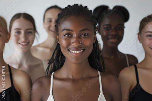 A group of young women from different ethnicities shares bright smiles, symbolizing the strength of friendship and the beauty of diversity.