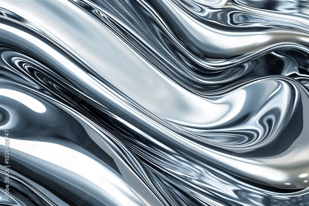 Chrome liquid silver background. Abstract metal texture with waves. Silver color chrome morphism pattern, steel reflection design, aluminum shiny illustration Chrome liquid silver background. Abstract metal texture with waves. Silver color chrome morphism pattern, steel reflection design, aluminum shiny illustration