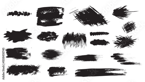 Set of text boxes with strokes, brush texture banners, grunge style, curved and straight brush strokes for decoration and design, set of strokes for text, collection of drawn grunge brush strokes