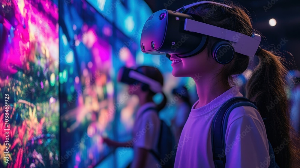 Students engaging in virtual reality activities in an interactive classroom setting. Generative AI Students engaging in virtual reality activities in an interactive classroom setting. Generative AI
