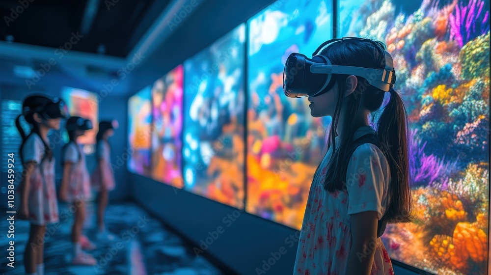 Students engage in virtual reality learning experience in an interactive classroom setting. Generative AI Students engage in virtual reality learning experience in an interactive classroom setting. Generative AI
