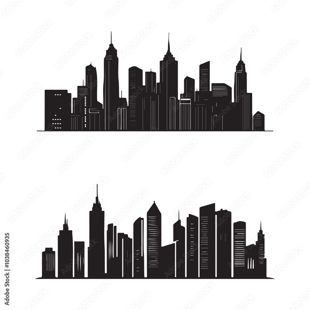 Naklejka premium vector of black City Skyline Silhouette