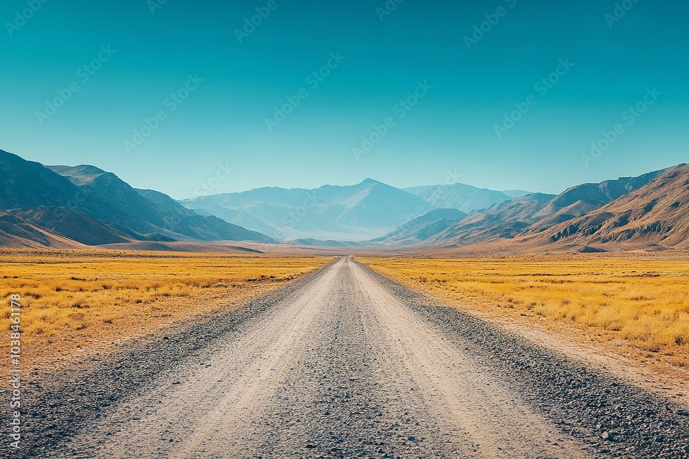 Fototapeta premium A vast desert landscape unfolds beneath a clear blue sky. Generative Ai