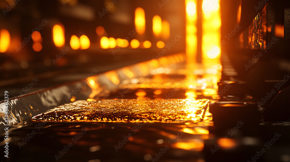 Gold Bars Production, Close-up of Molten Gold in a Foundry Gold Bars Production, Close-up of Molten Gold in a Foundry