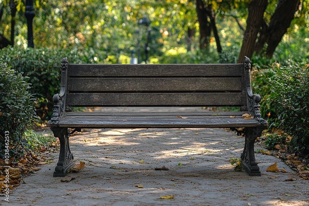 An antique bench in a public park in France. Generative Ai An antique bench in a public park in France. Generative Ai