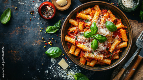 Classic Penne alla Arrabiata Pasta with Basil and Parmesan Cheese