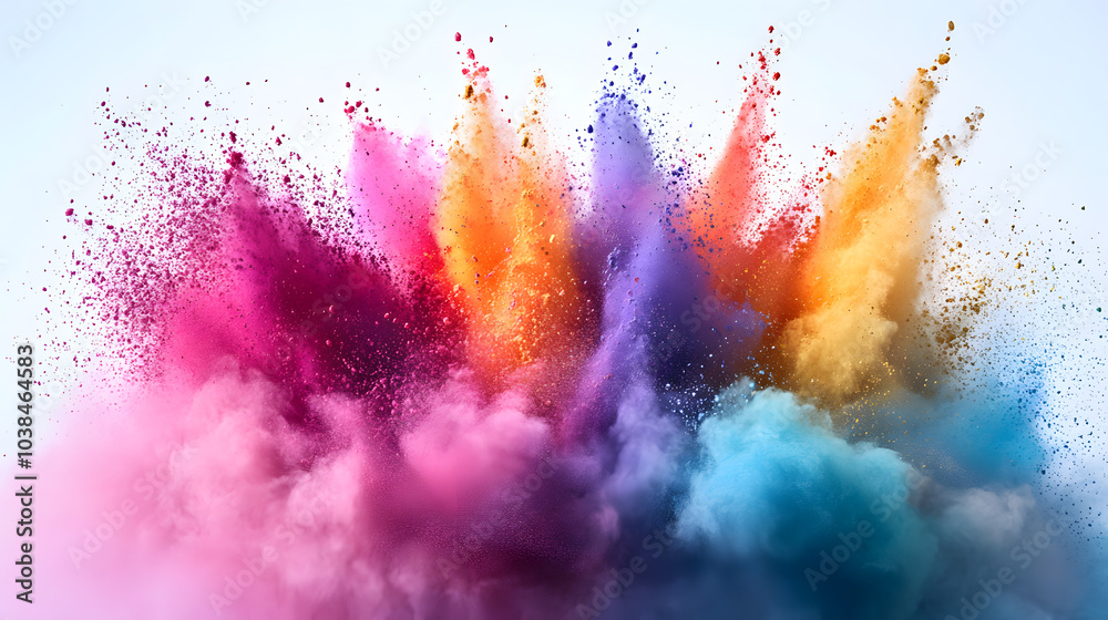A Captivating Scene of a Brilliant Explosion of Colored Powders Set Against a Pristine Transparent Background A Captivating Scene of a Brilliant Explosion of Colored Powders Set Against a Pristine Transparent Background