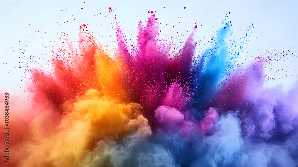 A Captivating Scene of a Brilliant Explosion of Colored Powders Set Against a Pristine Transparent Background A Captivating Scene of a Brilliant Explosion of Colored Powders Set Against a Pristine Transparent Background