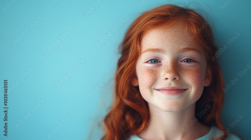 Smiling Red-Haired Girl with Freckles - Portrait of Innocence and Joy Smiling Red-Haired Girl with Freckles - Portrait of Innocence and Joy