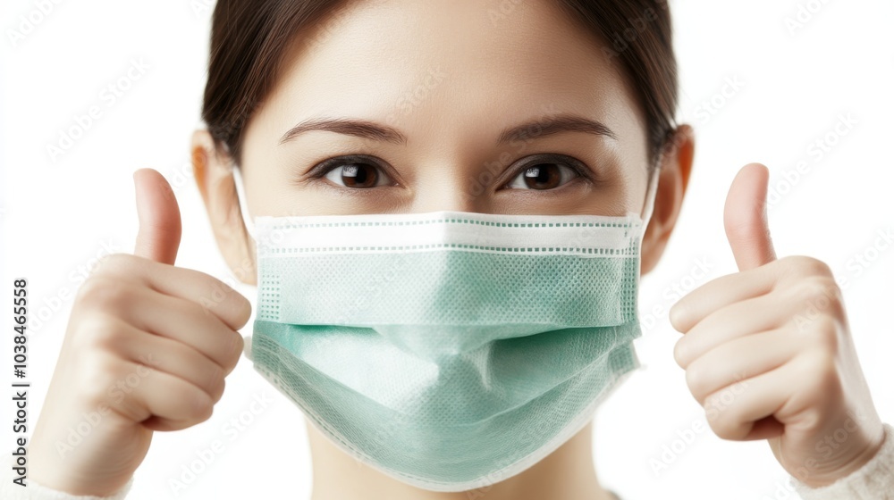 Woman in Face Mask Giving Thumbs Up - Positive Health and Safety Woman in Face Mask Giving Thumbs Up - Positive Health and Safety