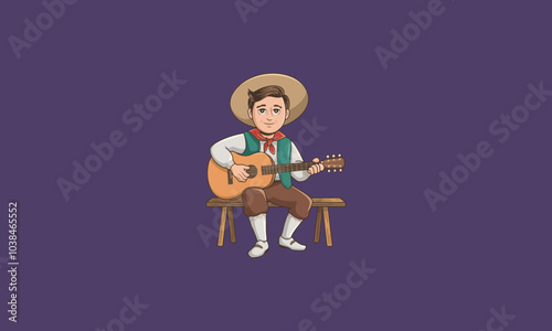 Man in traditional attire playing an acoustic guitar.