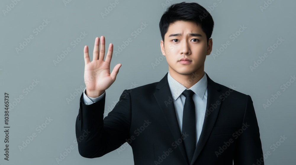 Businessman in Suit Gesturing Stop with Hand Businessman in Suit Gesturing Stop with Hand