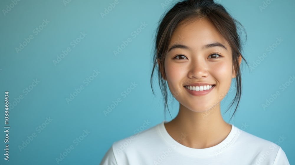 Smiling Woman Portrait - Beautiful Asian Model with White Shirt Smiling Woman Portrait - Beautiful Asian Model with White Shirt
