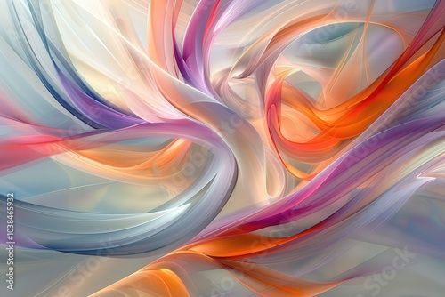 Abstract swirling and flowing lines in shades of orange, purple, and blue.