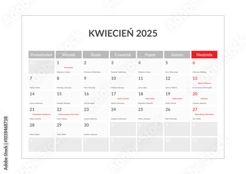 Kalendarium 2025 pl / imieniny / święta