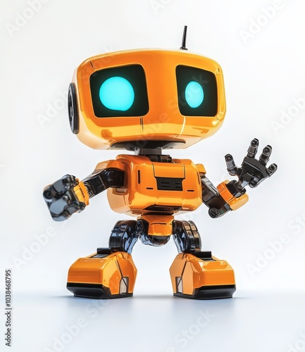 Cute orange robot with glowing eyes and hands