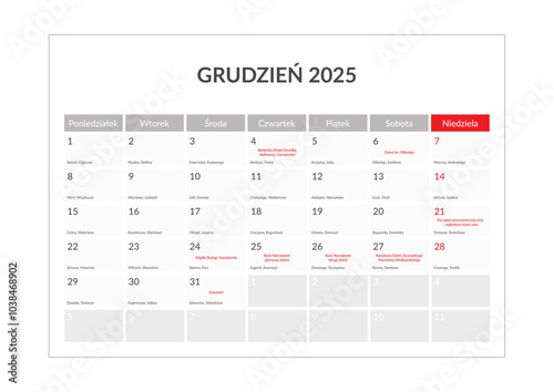 Kalendarium 2025 pl / imieniny / święta