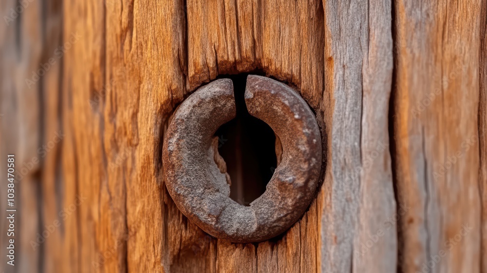 Rustic Wooden Texture with Metal Ring Detail Rustic Wooden Texture with Metal Ring Detail